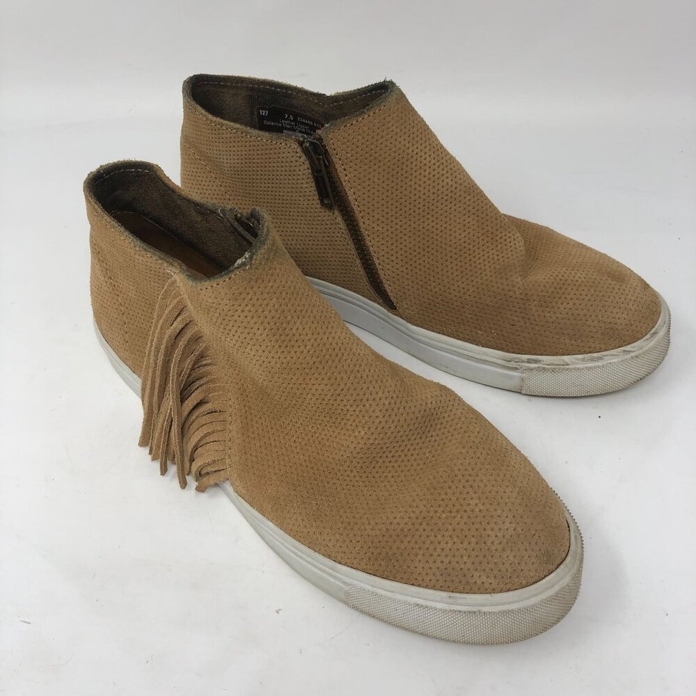 Minnetonka Sneaker Booties Gwen Womens Size 7.5 Suede Perforated Western Tan Zip
